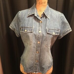 Denim Short-Sleeve Button-Front Shirt - Blue